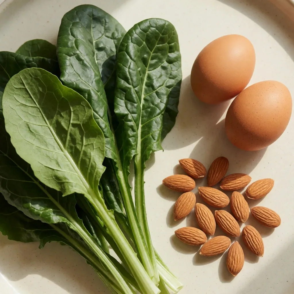 B-vitamin rich foods arranged on ceramic surface
